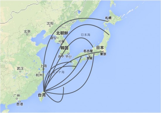 日本各地から出発する台湾直行便
